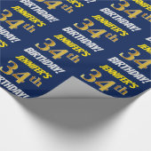 Papier Cadeau Bleu, Faux/Imitation Or, "34e anniversaire" (Coin)