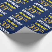 Papier Cadeau Bleu, Faux/Imitation Or, "39e ANNIVERSAIRE" (Coin)