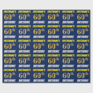 Papier Cadeau Bleu, Faux/Imitation Or, "60e ANNIVERSAIRE"