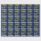 Papier Cadeau Bleu, Faux/Imitation Or, "64e anniversaire" (Plat)