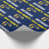 Papier Cadeau Bleu, Faux/Imitation Or, "6ème anniversaire" (Coin)