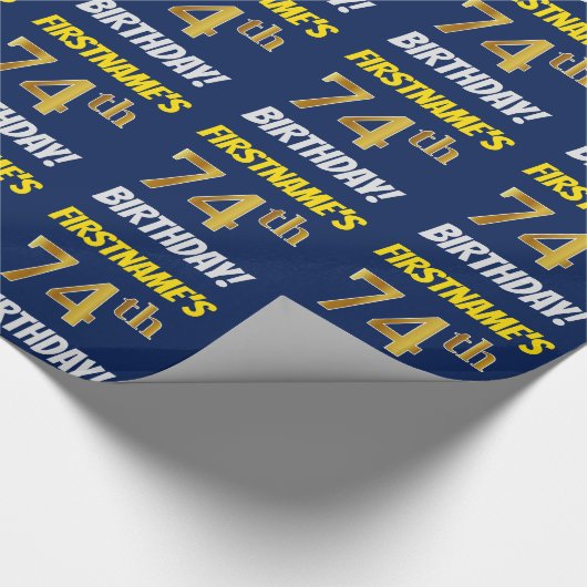 Papier Cadeau Bleu, Faux/Imitation Or, "74e anniversaire" (Coin)