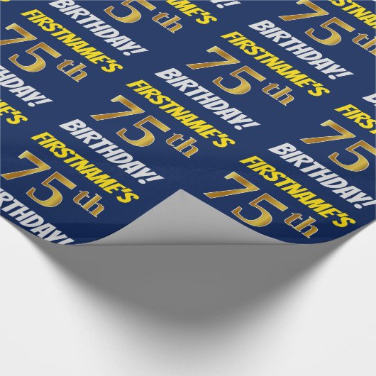 Papier Cadeau Bleu, Faux/Imitation Or, "75e anniversaire" (Coin)