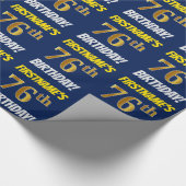 Papier Cadeau Bleu, Faux/Imitation Or, "76e ANNIVERSAIRE" (Coin)