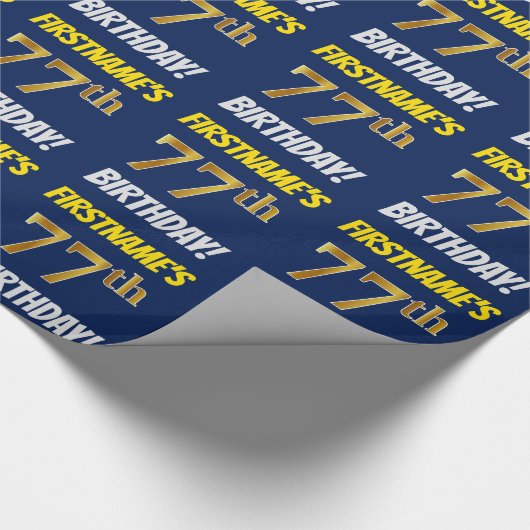 Papier Cadeau Bleu, Faux/Imitation Or, "77e ANNIVERSAIRE" (Coin)