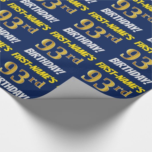 Papier Cadeau Bleu, Faux/Imitation Or, "93e anniversaire" (Coin)