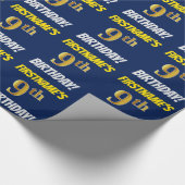 Papier Cadeau Bleu, Faux/Imitation Or, "9ème anniversaire" (Coin)