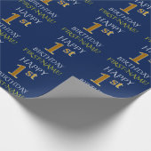 Papier Cadeau Bleu, Faux Or "HEUREUX 1er anniversaire" (Coin)