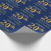 Papier Cadeau Bleu, Faux Or "HEUREUX 20e anniversaire" (Coin)