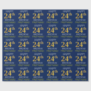 Papier Cadeau Bleu, Faux Or "HEUREUX 24ème anniversaire"