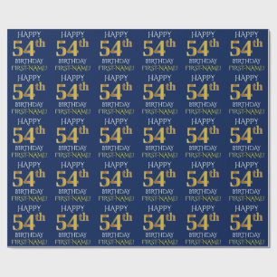 Papier Cadeau Bleu, Faux Or "HEUREUX 54ème anniversaire"