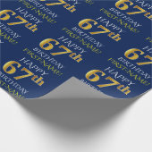 Papier Cadeau Bleu, Faux Or "HEUREUX 67ème anniversaire" (Coin)