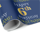 Papier Cadeau Bleu, Faux Or "HEUREUX 6ème anniversaire" (Coin rond)