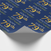 Papier Cadeau Bleu, Faux Or "HEUREUX 79ème anniversaire" (Coin)