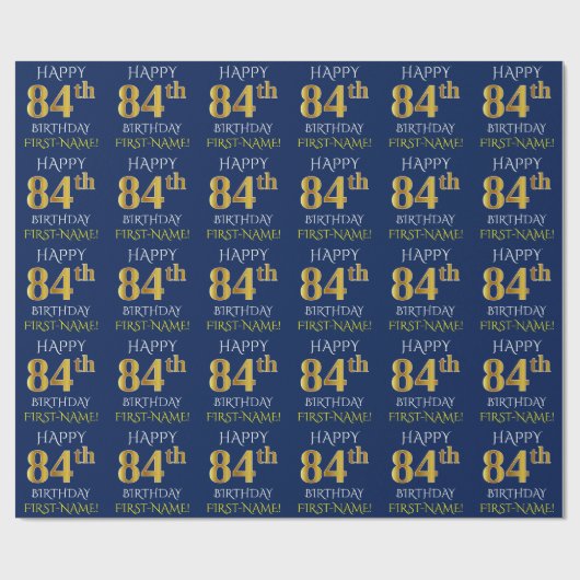 Papier Cadeau Bleu, Faux Or "HEUREUX 84ème anniversaire" (Plat)