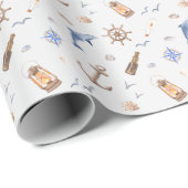 Papier Cadeau Bleu Fête des mariées côtière marine (Coin rond)