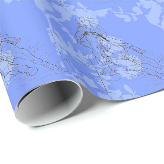 Papier Cadeau Bleu-Fleur Barrel Racer (Coin rond)