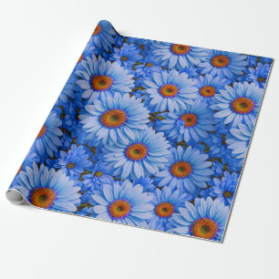 Papier Cadeau Bleu floral bleu tournesol bleu marguerites motif
