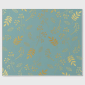Papier Cadeau Bleu floral botanique d'ardoise de feuille d'or de (Plat)