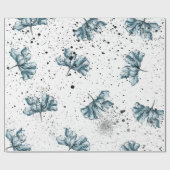 Papier Cadeau Bleu floral peint à la main (Plat)