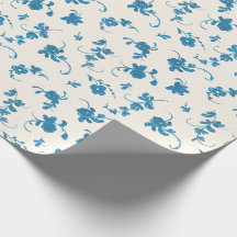 Bleu Floral Rococo Ivoire Élégant