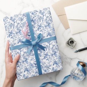 Papier Cadeau Bleu Floral Toile Élégant Vintage 