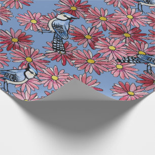 Papier Cadeau Bleu Foin Daisy Blue Jay et Daisies Patte
