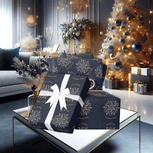 Papier Cadeau Bleu foncé et or Nuit scintillante Étoiles Nouvel
