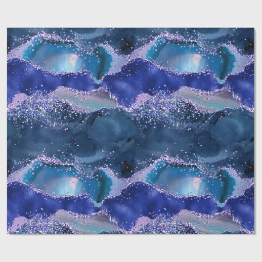 Papier Cadeau Bleu foncé et violet Parties scintillant Agate océ (Plat)