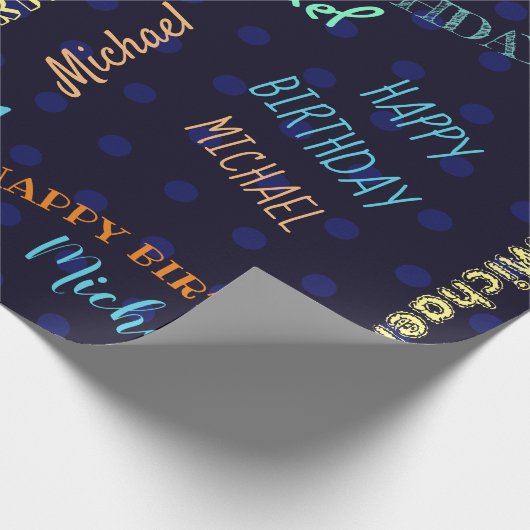 Papier Cadeau Bleu foncé pour hommes Nom d'anniversaire joyeux P (Coin)