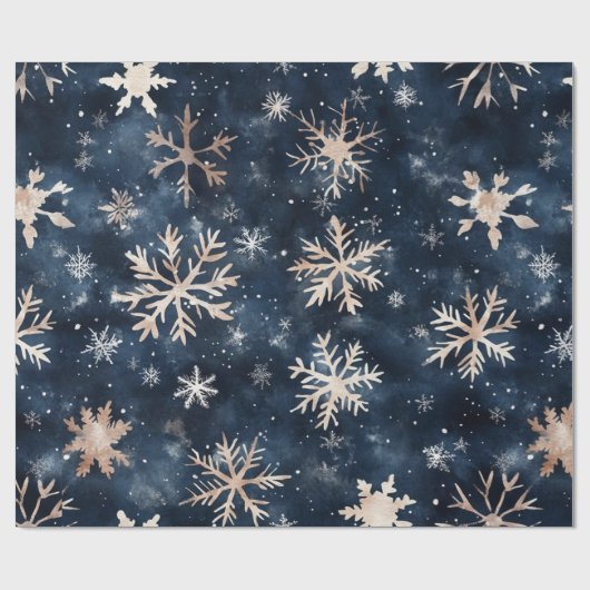 Papier Cadeau Bleu foncé simple avec flocons de neige (Plat)