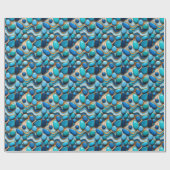 Papier Cadeau Bleu Galets Abstrait Waves Or Accent (Plat)