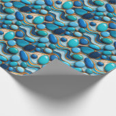 Papier Cadeau Bleu Galets Abstrait Waves Or Accent (Coin)
