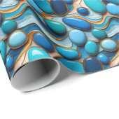 Papier Cadeau Bleu Galets Abstrait Waves Or Accent (Coin rond)