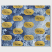 Papier Cadeau Bleu Gold Foil Crystals de mer Script de signature (Plat)