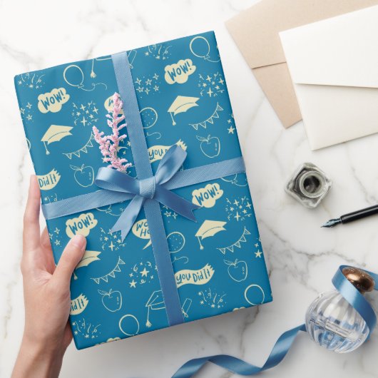 Papier Cadeau Bleu Graduation main dessinée Motif Scribble (Cadeaux)