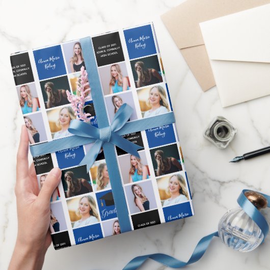 Papier Cadeau Bleu Graduation Photo Collage Classe de 2025 Grad (Cadeaux)