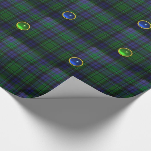 PAPIER CADEAU BLEU GREEN ÉCOSSE TARTAN, SAPPHIRE EMERALD GEMS (Coin)