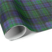PAPIER CADEAU BLEU GREEN ÉCOSSE TARTAN, SAPPHIRE EMERALD GEMS (Coin rond)