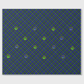 PAPIER CADEAU BLEU GREEN ÉCOSSE TARTAN, SAPPHIRE EMERALD GEMS (Plat)