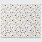 Papier Cadeau Bleu Gris Beige Brown Blanc Fleurs Boho Anniversai (Plat)