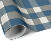 Papier Cadeau Bleu Gris Blanc Buffle Check (Coin rond)