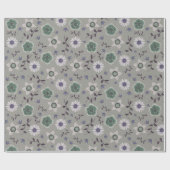 Papier Cadeau Bleu gris et vert Fleur sauvage moderne Botanique (Plat)