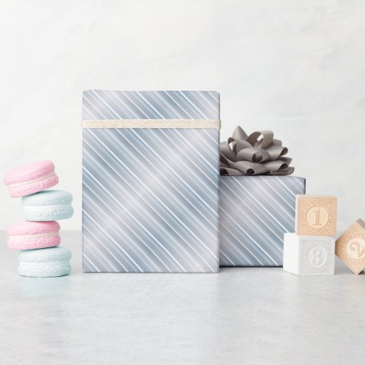 Papier Cadeau Bleu gris rayé élégant (Baby Shower)