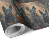 Papier Cadeau Bleu Heeler Halloween nuit chien délice (Coin rond)