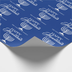 Papier Cadeau Bleu HEUREUX personnalisé Menorah de HANOUKKA