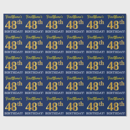 Papier Cadeau Bleu, imitation de l'or "48e ANNIVERSAIRE" (Plat)