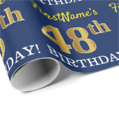 Papier Cadeau Bleu, imitation de l'or "48e ANNIVERSAIRE" (Coin rond)