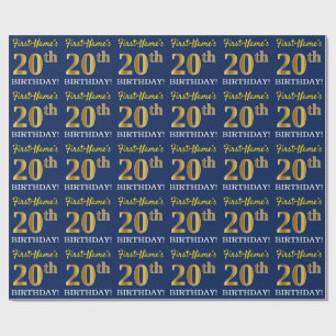 Papier Cadeau Bleu, Imitation Gold Look "20e anniversaire"