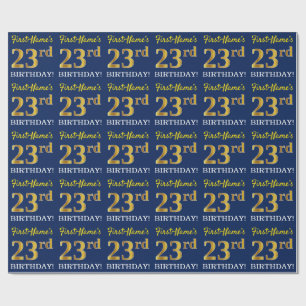 Papier Cadeau Bleu, Imitation Gold Look "23ème anniversaire"